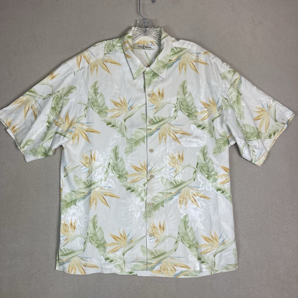 Tommy Bahama Shirt Mens‎ Large Multicolor Floral Hawaiian Silk Short Sleeve